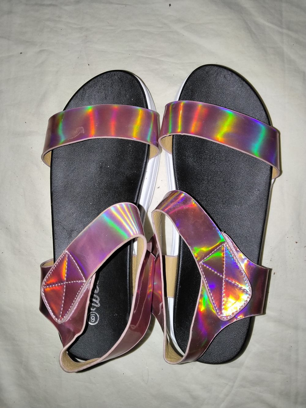 BAMBOO Iridescent Pink Holographic Slide Sandals